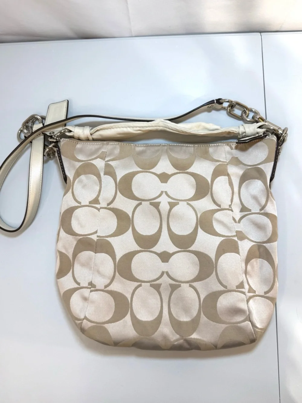 Coach Signature Clip Hobo Bag 14901 Ivory Tan Convertible Crossbody Shoulder - Picture 4 of 13